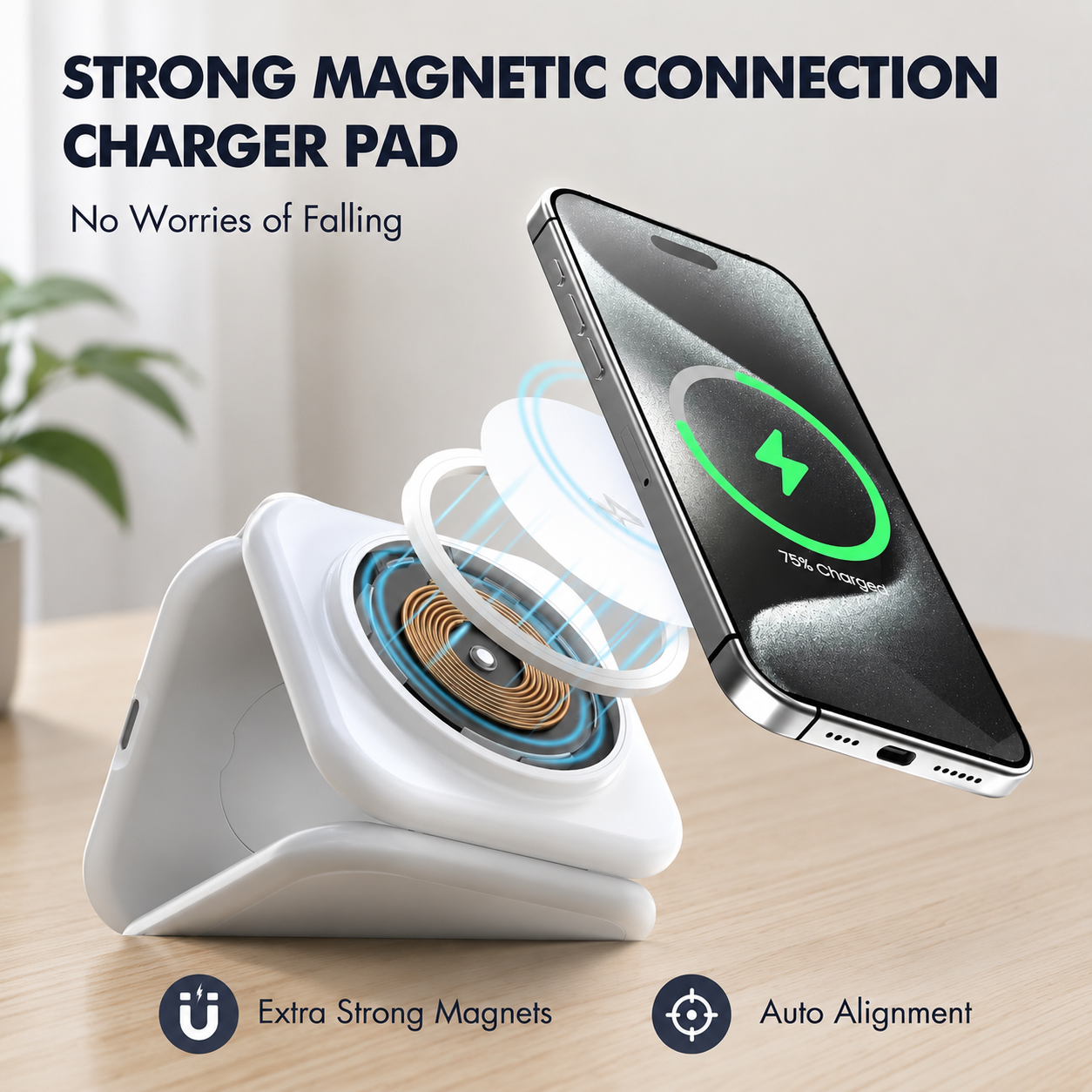 3-in-1 Foldable Magnetic Wireless Charging Station for Smartphone, Smartwatch & Earbuds | Fast Wireless Charger | Portable Travel-Friendly Charging Dock | White - Image 3