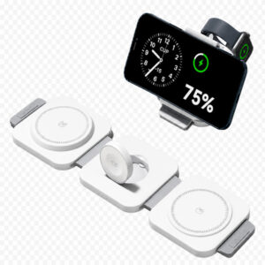 3-in-1 Foldable Magnetic Wireless Charging Station for Smartphone, Smartwatch & Earbuds | Fast Wireless Charger | Portable Travel-Friendly Charging Dock | White